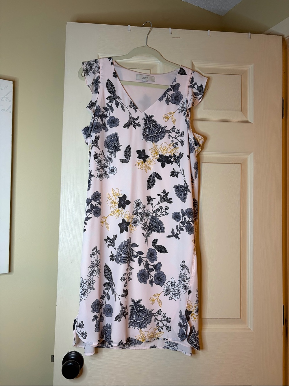 LOFT Light Pink Floral V-Neck Ruffle-Sleeve Midi Dress